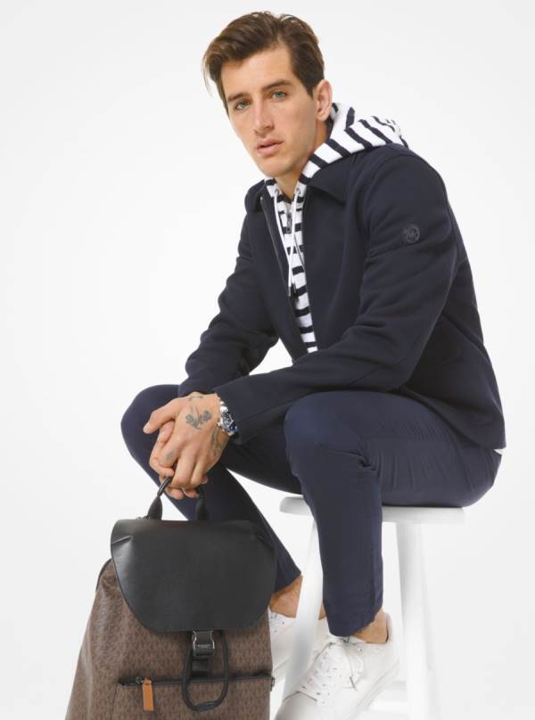 Panske Bundy Michael Kors Bonded Stretch-Twill Harrington Indigo - Oblecenie Michael Kors Vypredaj | JYVPF-1798